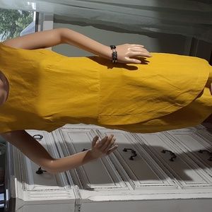 Kain Label bright yellow silk and linen sleeveless faux wrap dress size m